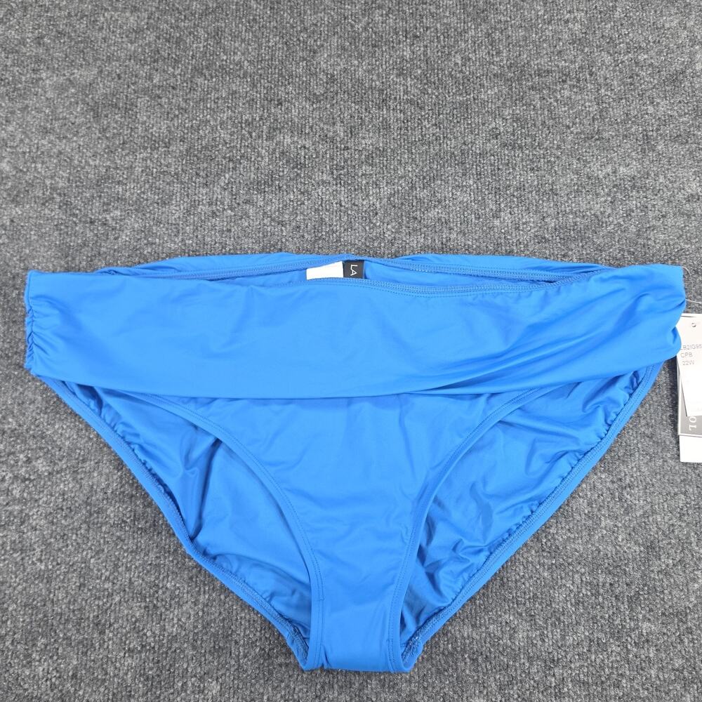 La Blanca Women's 22W Blue Foldover Ruched Bikini Bottom Plus Size Swimwear